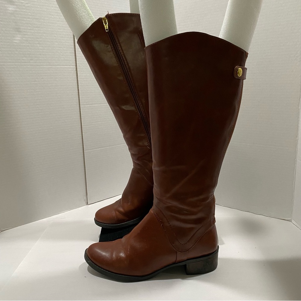 Merona Bonnie Faux Leather Knee High Riding Boots Cognac Brown Women’s Size 8